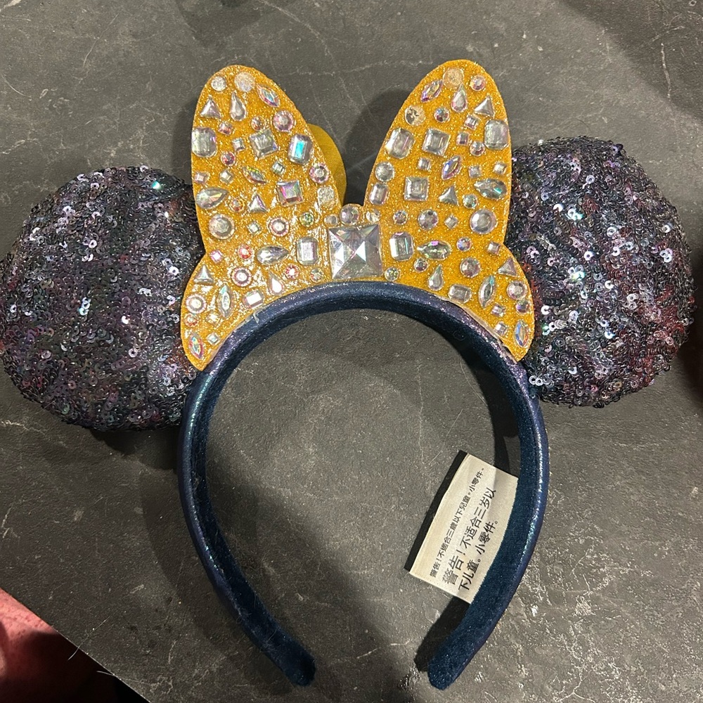 Disney 50th Anniversary Purple Sequin Mouse Ears Headband with Gold Bow